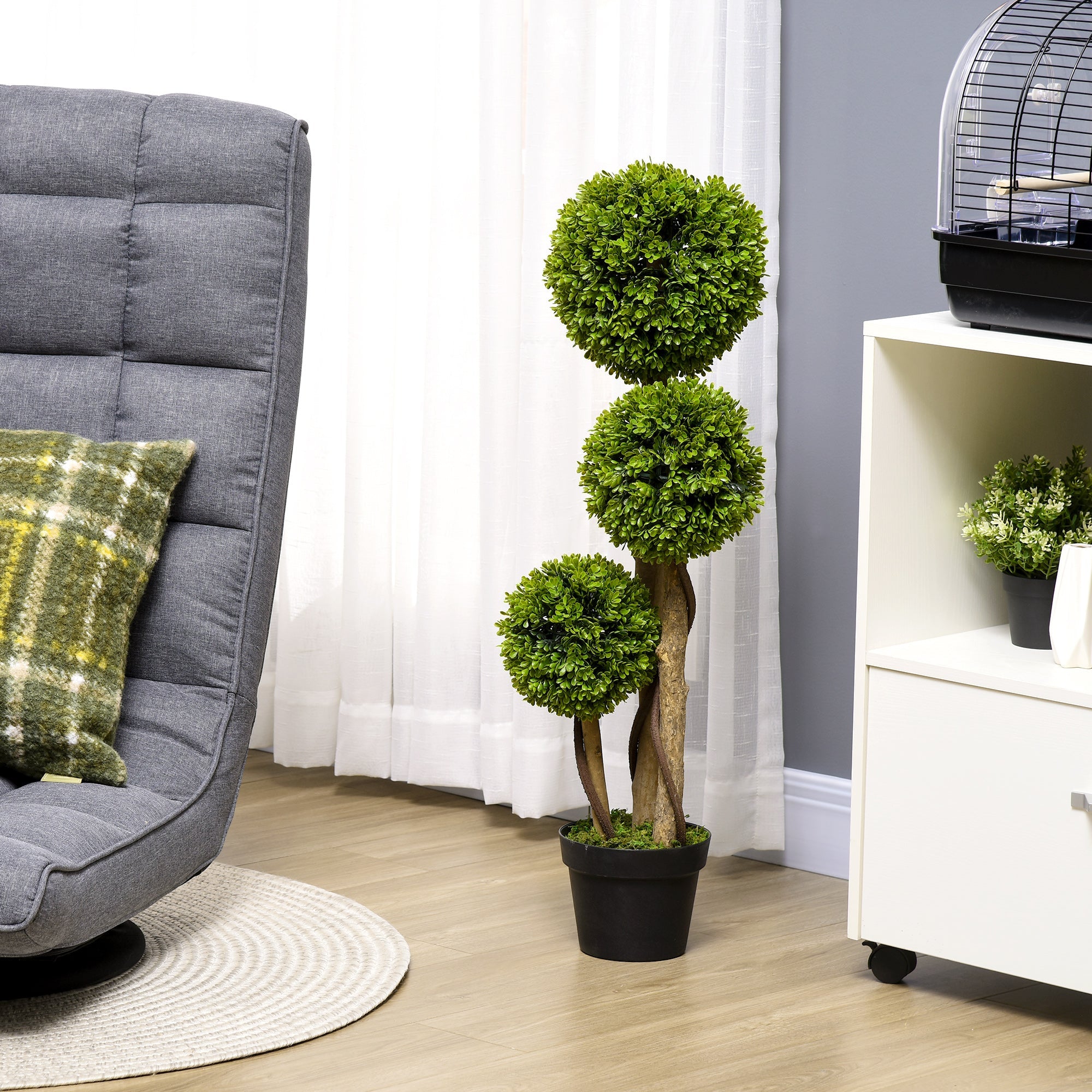 HOMCOM Decorative Artificial Plants Boxwood Ball Topiary Trees in Pot Fake Plants for Home Indoor Outdoor Decor, 90 cm | Aosom UK