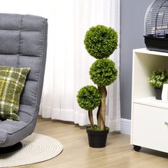 HOMCOM Decorative Artificial Plants Boxwood Ball Topiary Trees in Pot Fake Plants for Home Indoor Outdoor Decor, 90 cm | Aosom UK