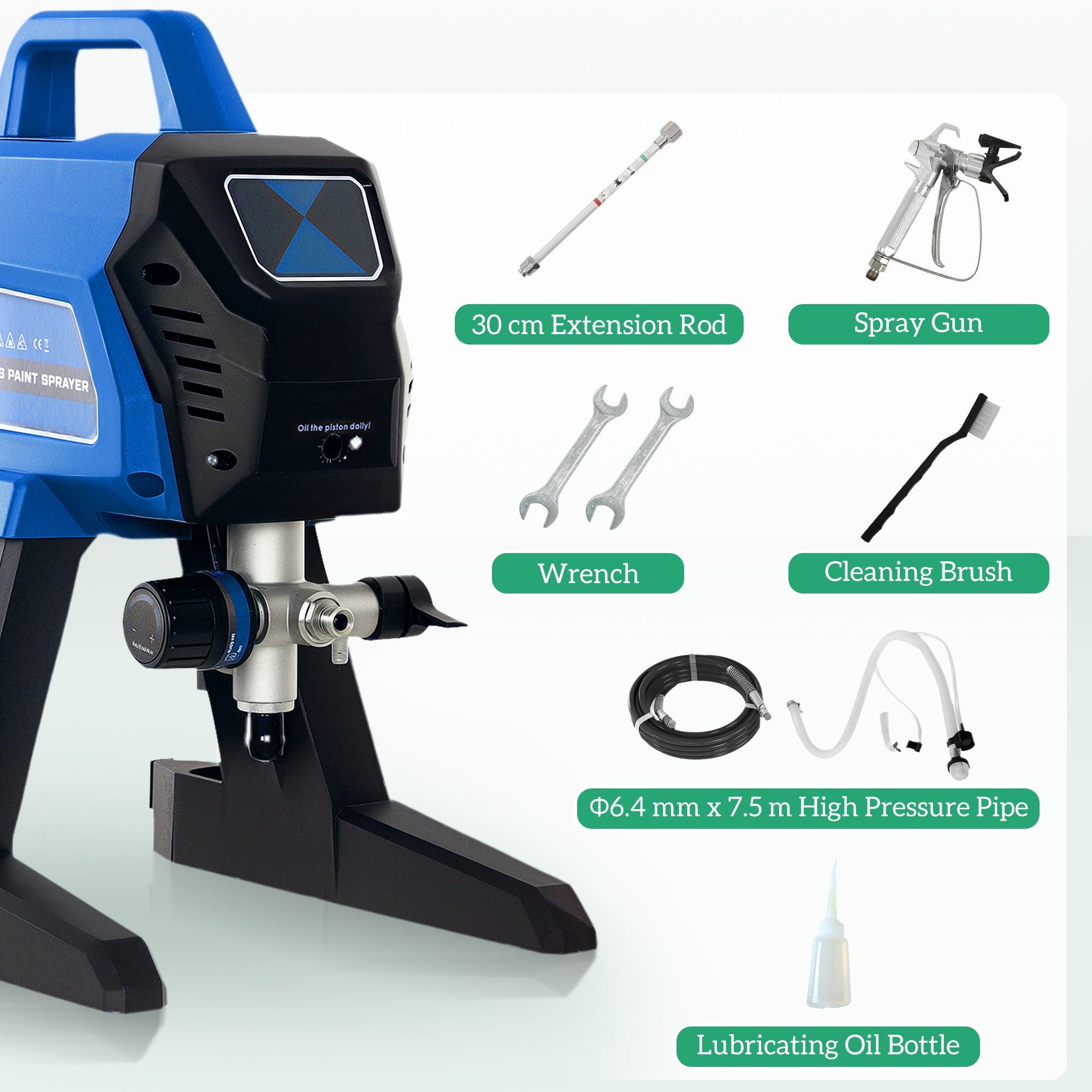 Kozy - Airless Paint Sprayer, Thinning-Free, Electric﻿ Fence Paint Sprayer for Exterior and Interior DIY Painting Projects, Wall Spray Gun Machine, Household Use, 1.5L/min, 200Bar, 7.5m Hose Dark Blue