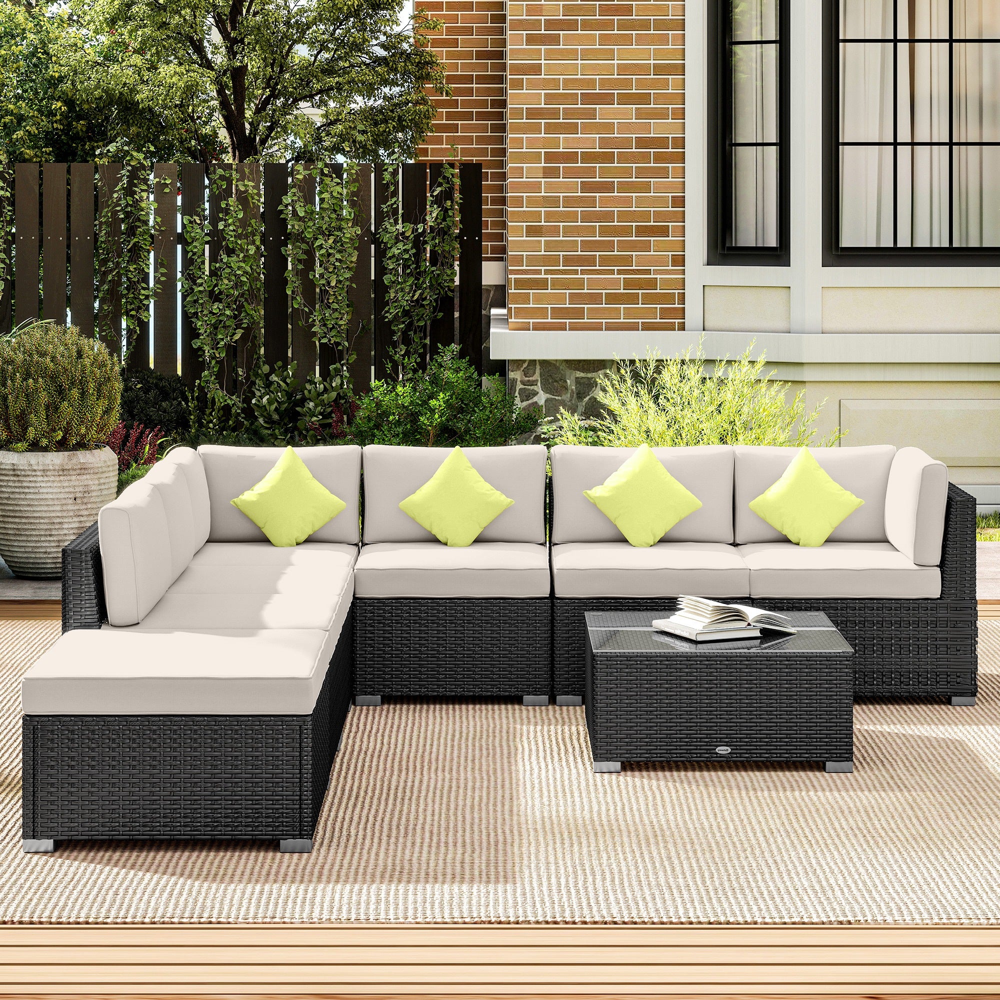 Kozy 8 Piece Rattan Corner Sofa Set with Wide & Deep Seat, Assembled Aluminium PE Rattan Garden Furniture Set with Thick Cushions and Glass Top Table for Outdoor, Conservatory, Black
