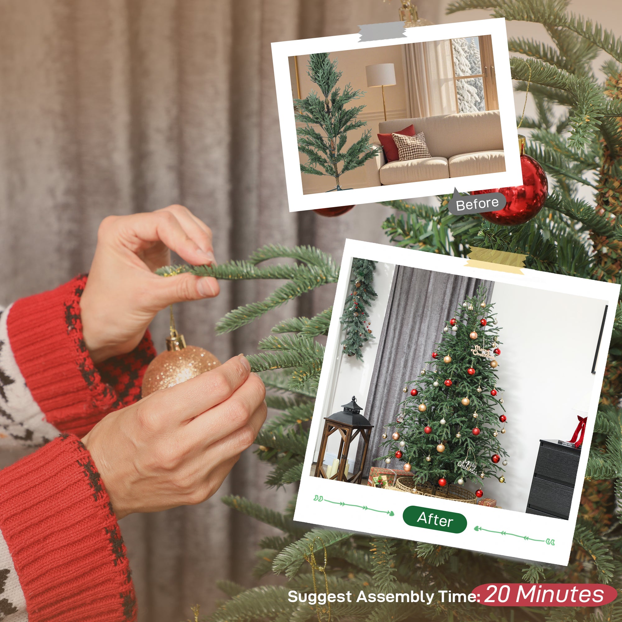 Kozy - 6 ft Full Spruce Christmas Tree with Realistic Dense Tips, Easy Assembly - Green
