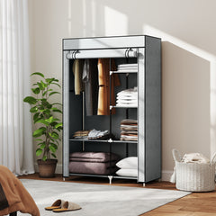 Kozy Fabric Wardrobe, Portable Wardrobe with 6 Shelves, 1 Hanging Rail, Foldable Closets, 103 x 43 x 162.5 cm, Light Grey