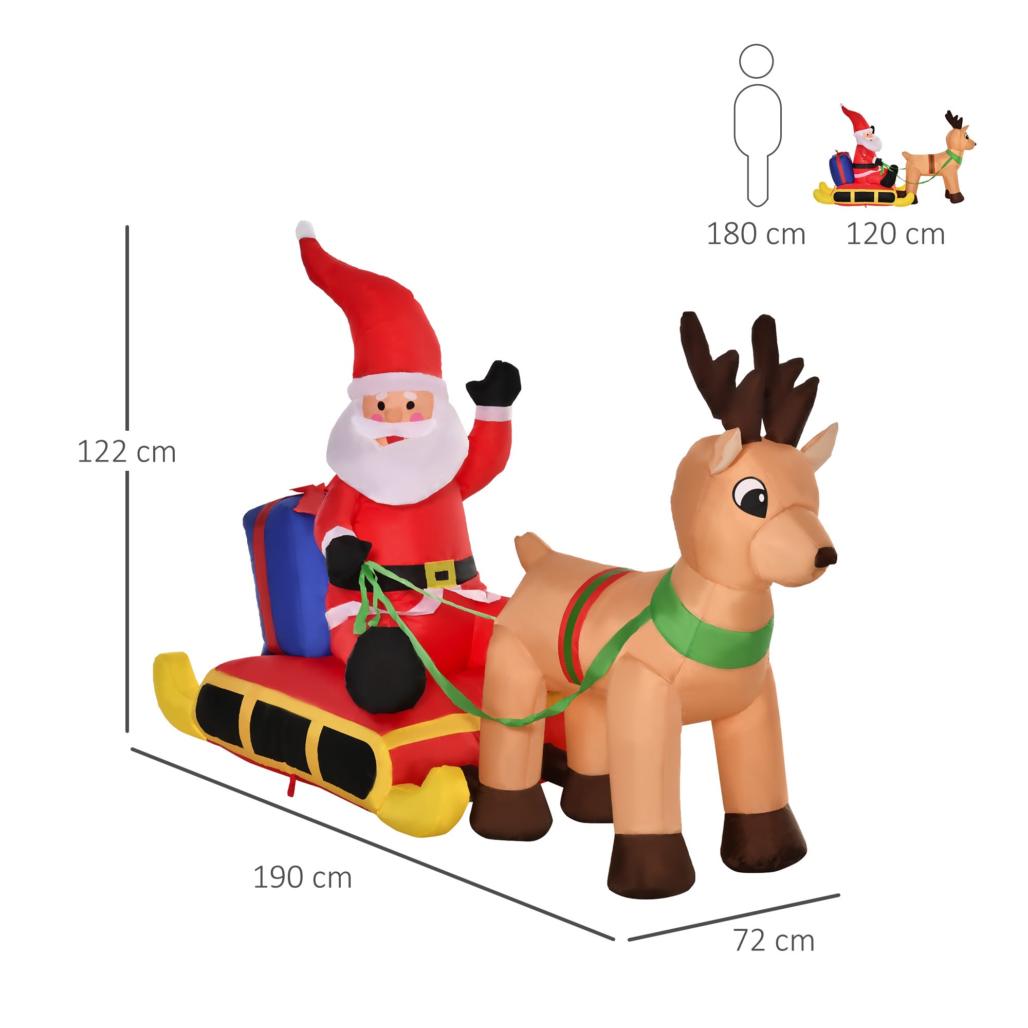 HOMCOM Inflatable Santa, Polyester, 122H cm