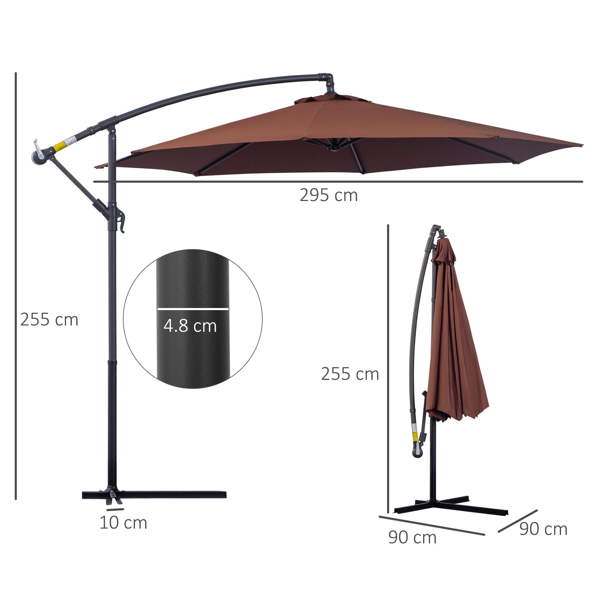 Outsunny 3m Hanging Umbrella Parasol, Cantilever Design, UV Protection, Adjustable Angle, Coffee