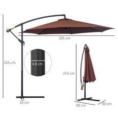 Outsunny 3m Hanging Umbrella Parasol, Cantilever Design, UV Protection, Adjustable Angle, Coffee