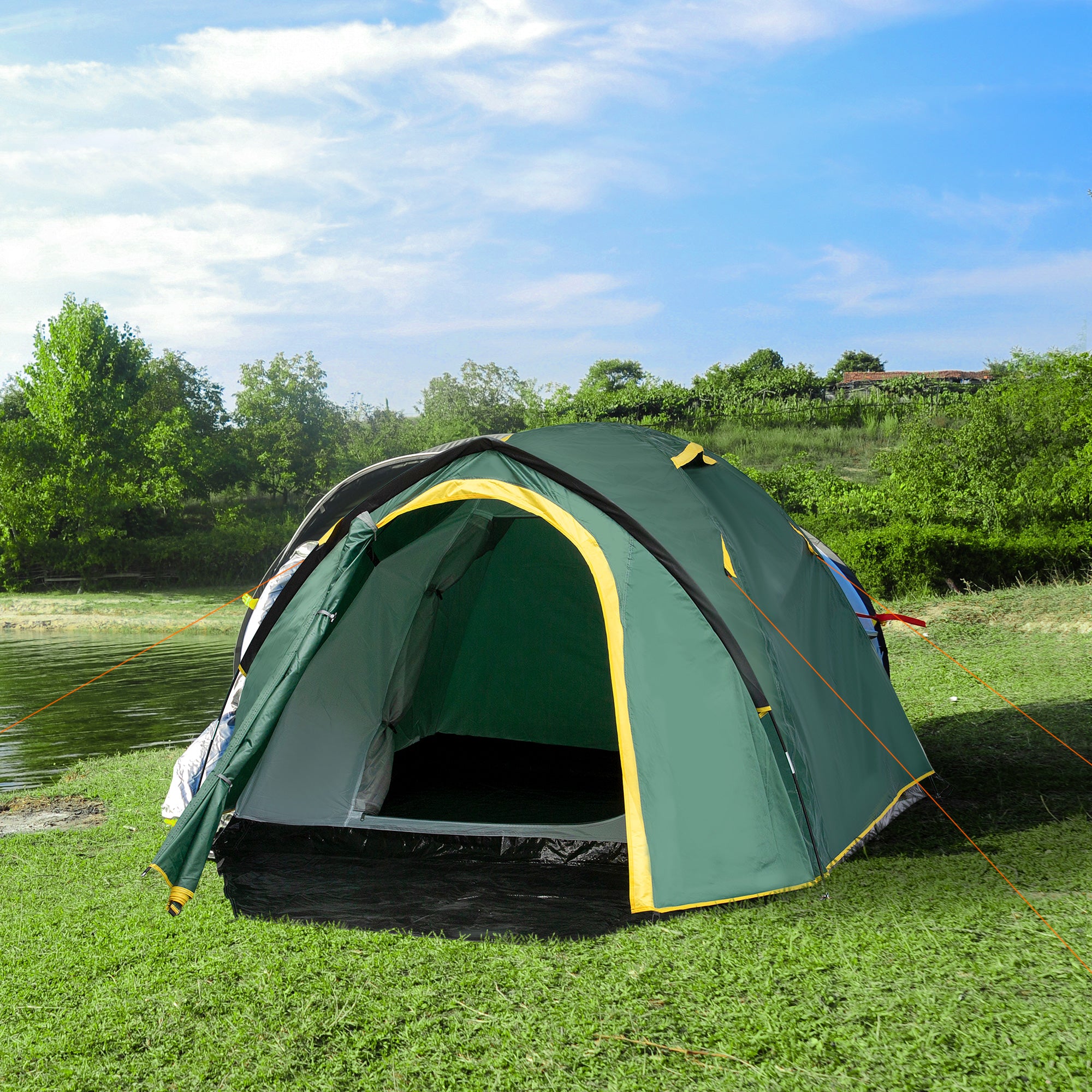 Kozy Dome Tent for 2 Person Camping Tent with Large Windows, Waterproof Green and Yellow
