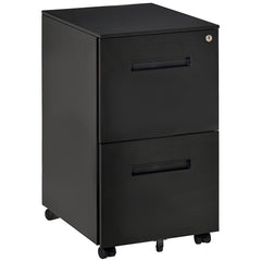 Kozy Metal Mobile File Cabinet with Wheels, Lockable 2 Drawer Filing Cabinet for A4, Legal, Letter, Compact Under Desk Storage Unit with Pre-Assembled Body for Home Office, 39 x 48 x 67cm, Black