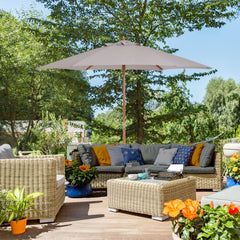 Kozy 2.5m Wood Garden Parasol Sun Shade Patio Outdoor Wooden Umbrella Canopy, Table Market Umbrella with Vent, 38mm Pole, Rope Pulley Mechanism, Grey