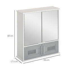 Kozy Bathroom Mirror Cabinet, Wall Mounted Storage Cupboard with Double Doors and Adjustable Shelf, Bathroom Organizer, Grey