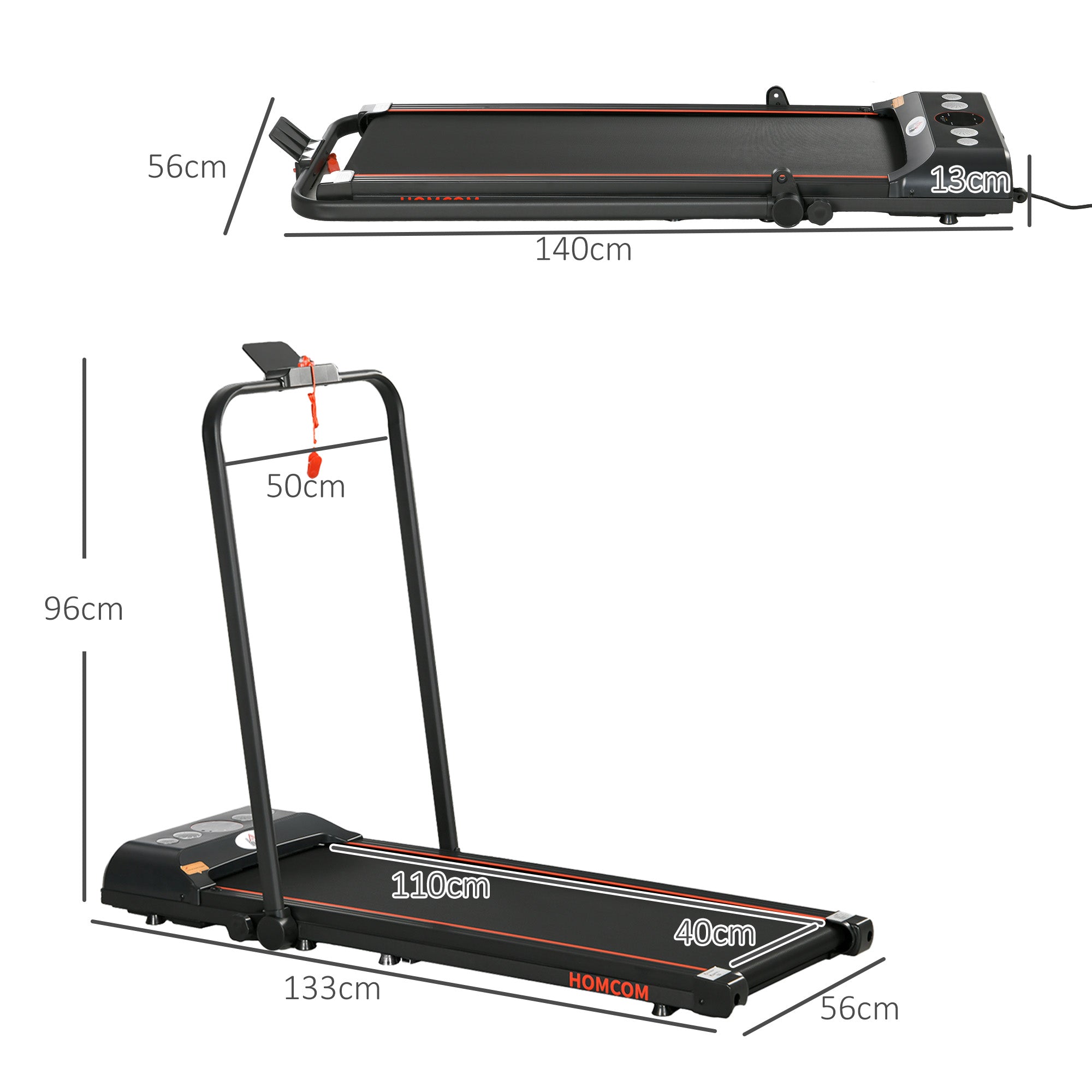 Kozy Foldable Walking Treadmill, with LED Display and Wheels, for Home, Office, Gym, Red