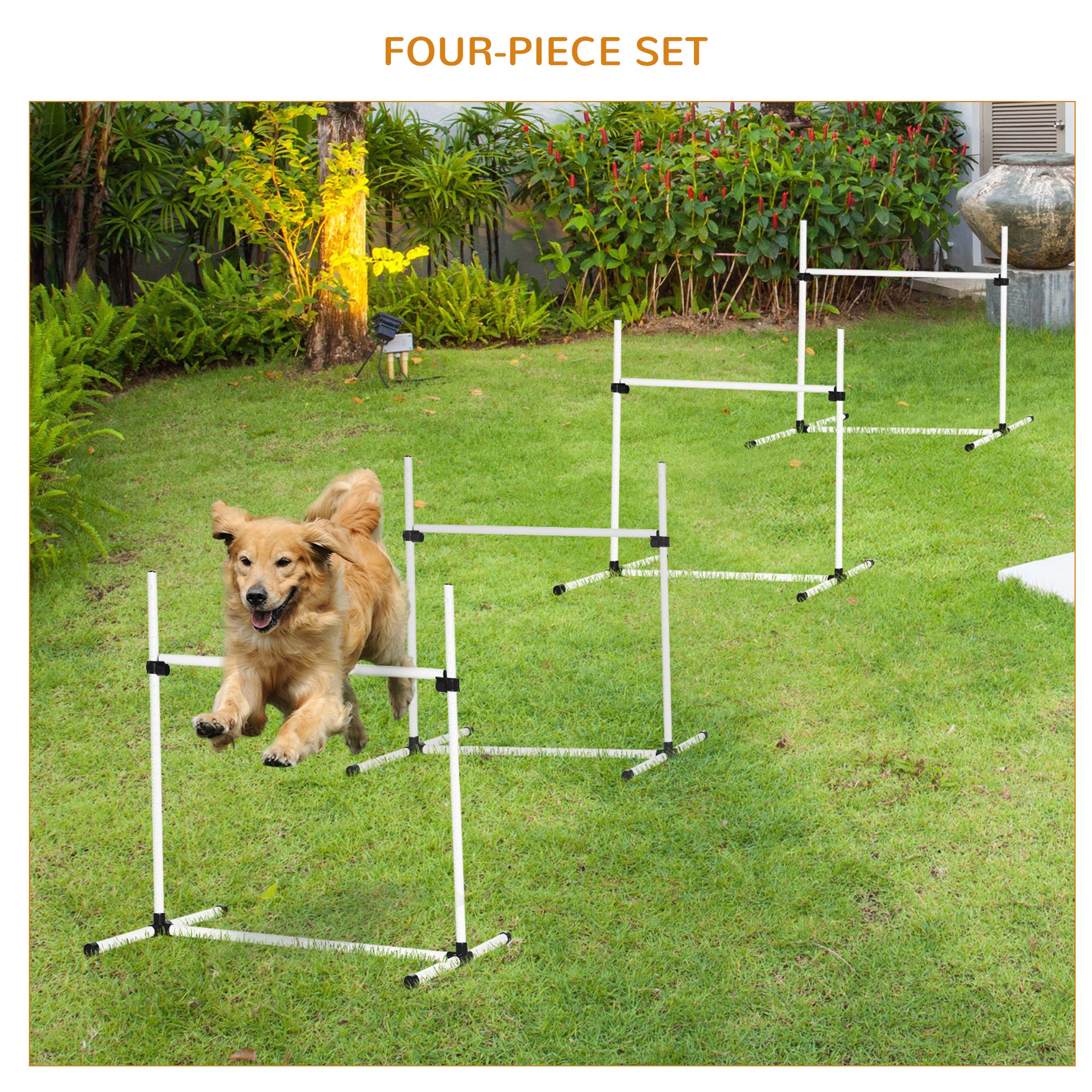 Kozy 4 Pieces Dog Agility Training Equipment, Adjustable Height Jumps Hurdle with Carrying Bag for Outdoor, White