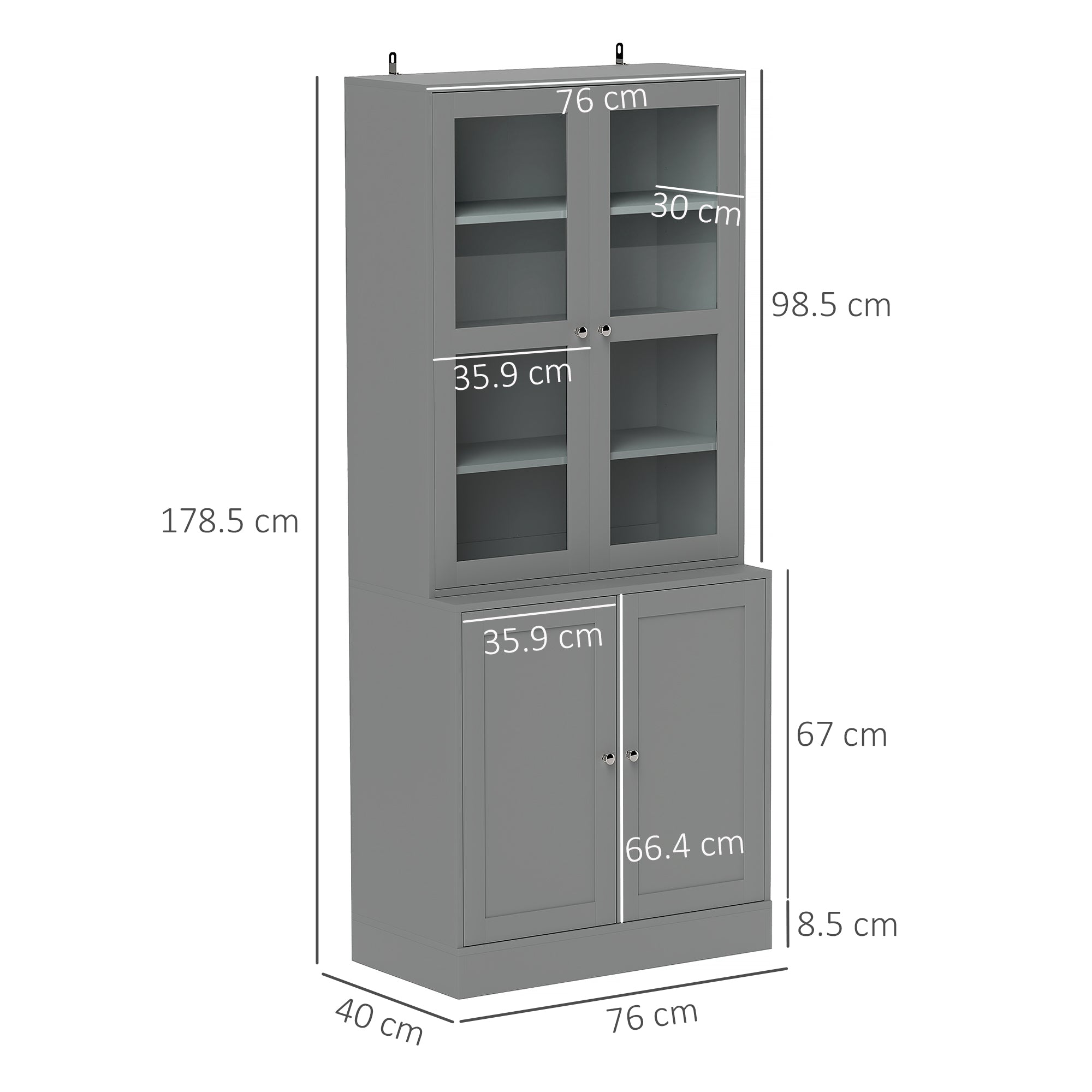 Kozy Double Storage Display Cabinet - Grey