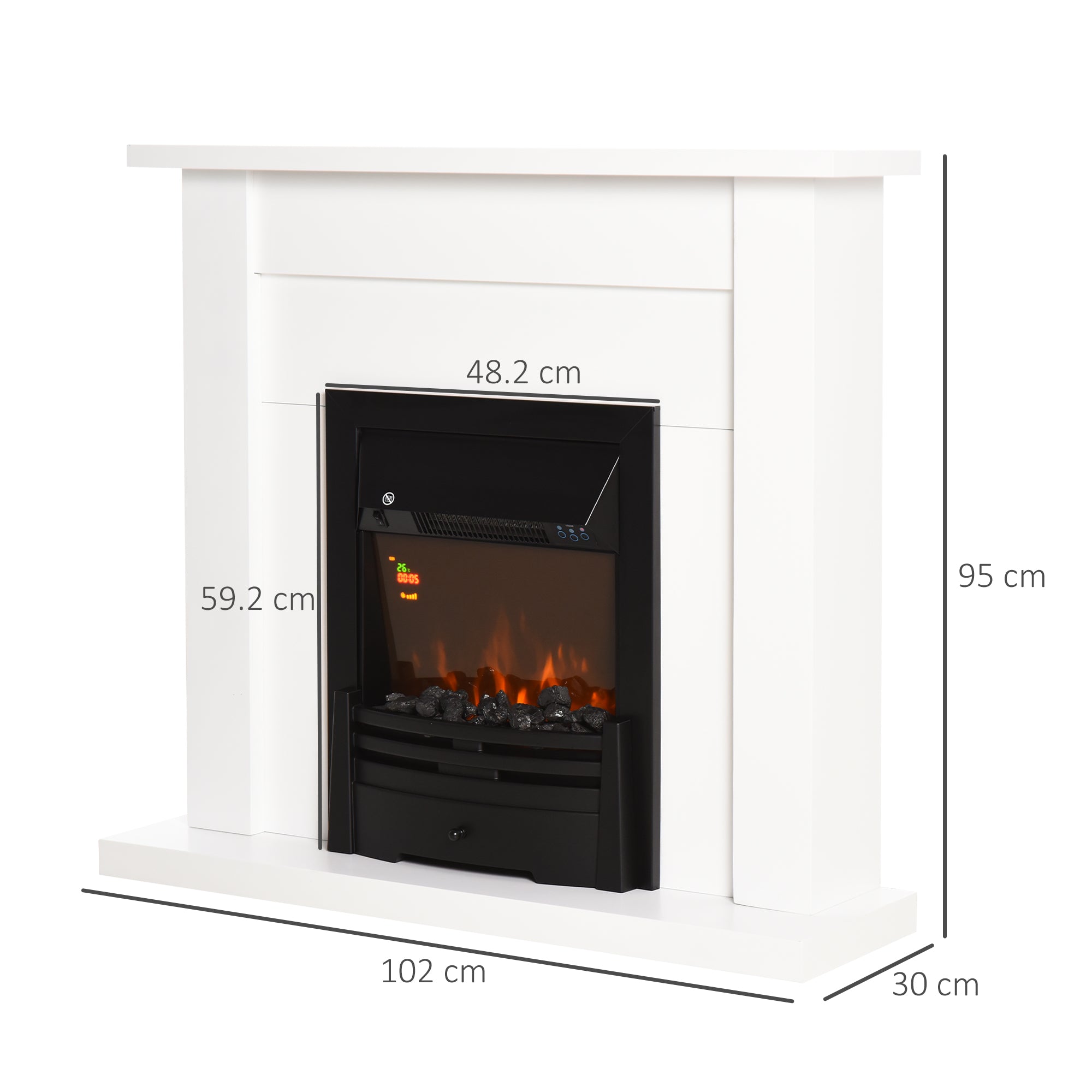 Kozy - Electric Firplace Suites & Mantelpiece w/LED Flames Remote Marble Stone Modern Curved Surround Intelligent Safe Tempered Glass Adjustable Thermal 1000W/2000W