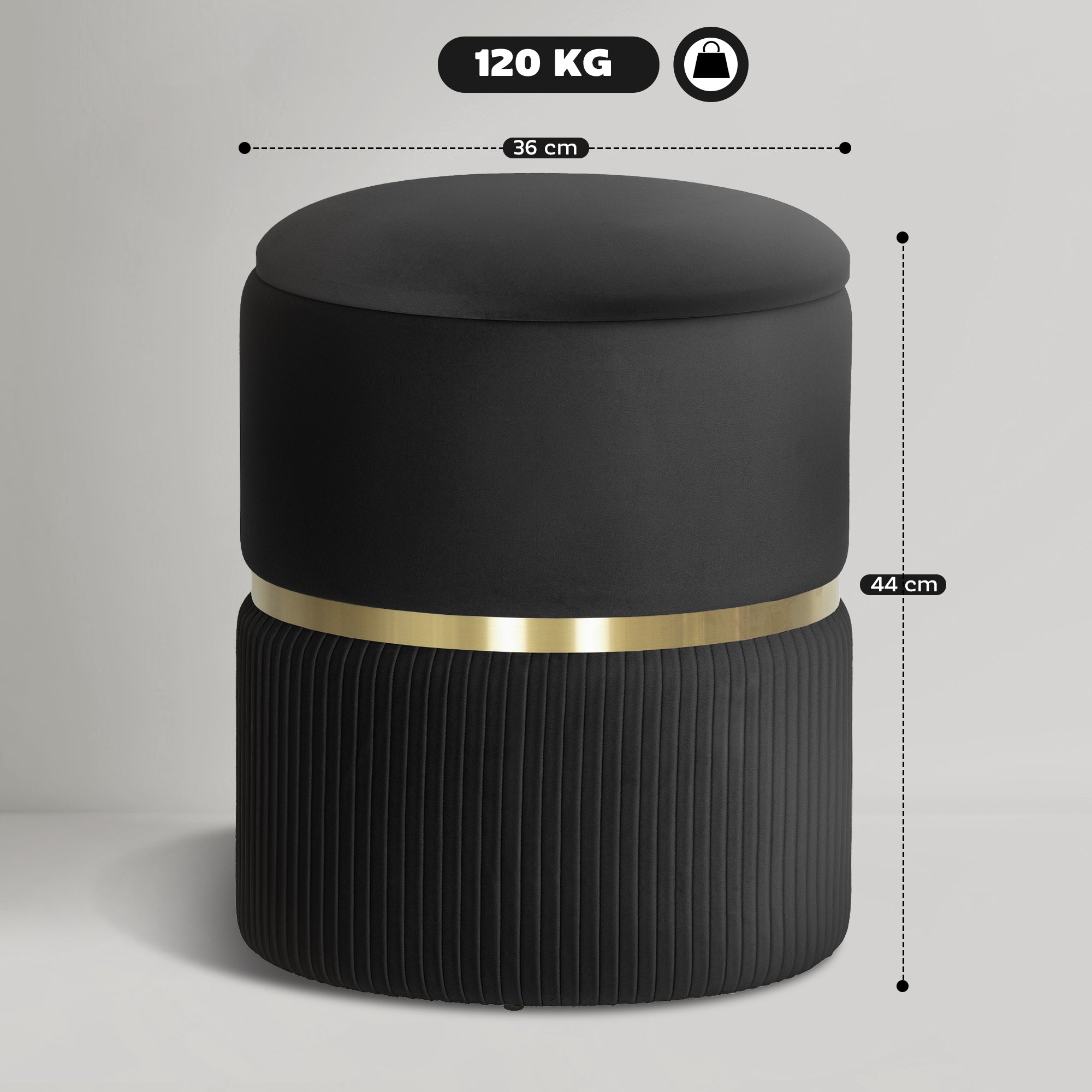 Kozy - Velvet-Feel Storage Ottoman - Black