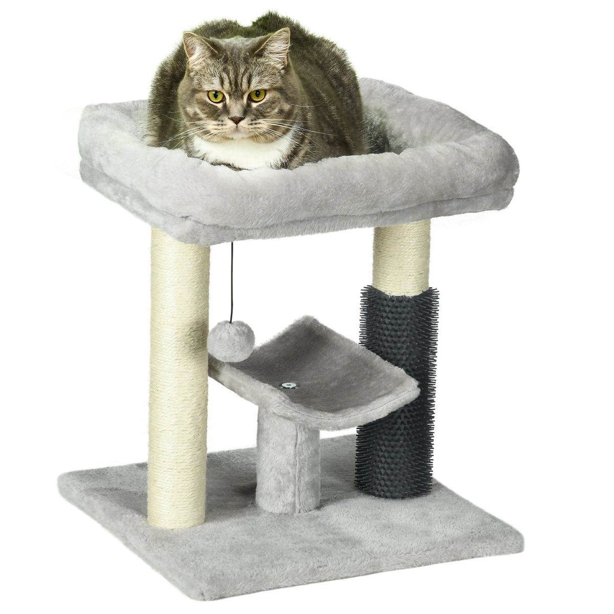 PawHut Kitty Climber: 48cm Cat Tree with Self-Groomer, Scratching Post & Dangling Ball, Grey | Aosom UK