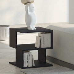 HOMCOM Contemporary Square Coffee Table with 2 Tier Storage Shelves, Wooden Side Table for Living Room, Black