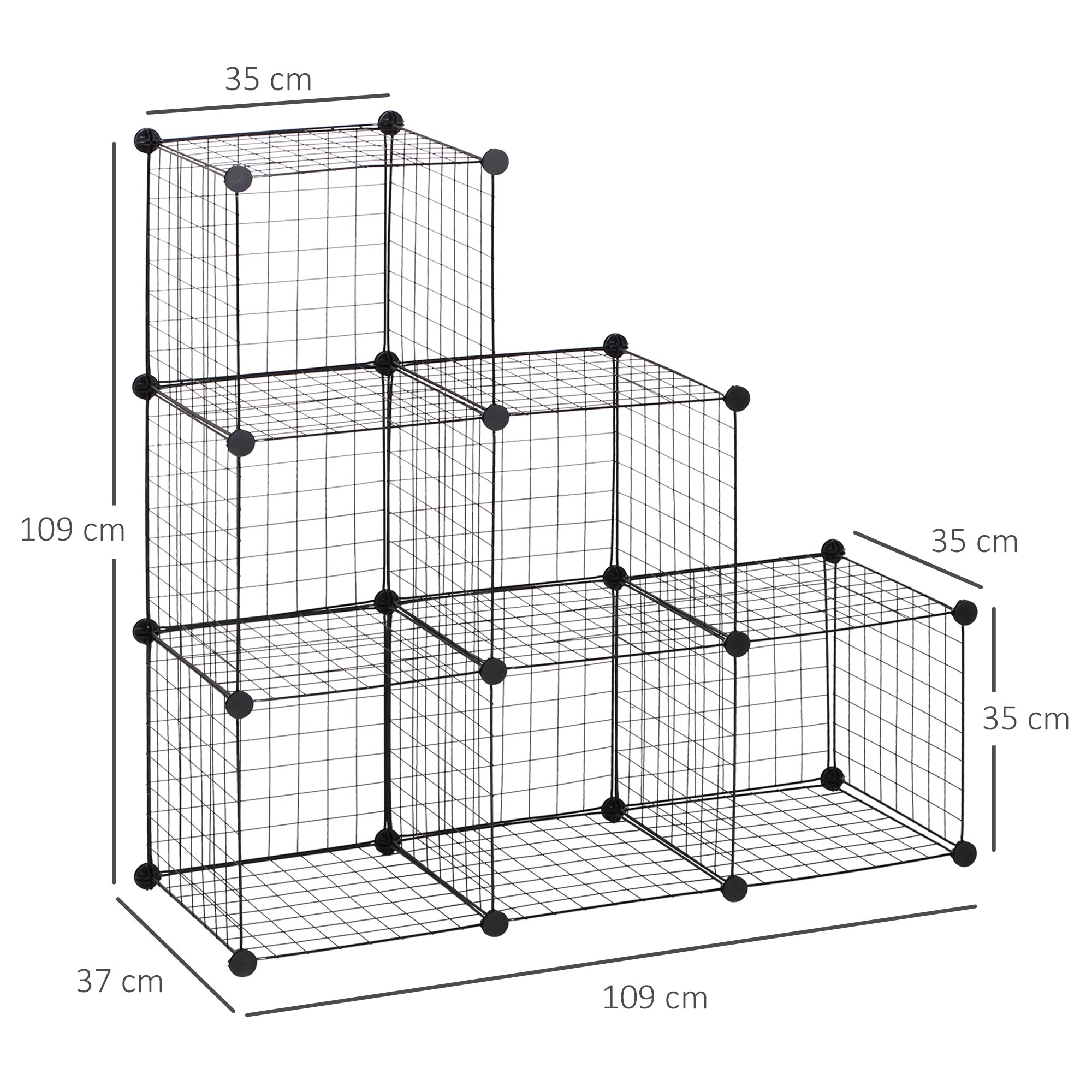 HOMCOM Interlocking 6 Cube Metal Wire Storage Rack, DIY Cabinet for Living Room, Display Shelves, Black