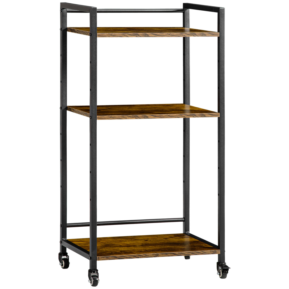 Kozy 3-Tier Printer Stand, Utility Cart, Rolling Trolley with Adjustable Shelves with Lockable Wheels for Home Office, Rustic Brown