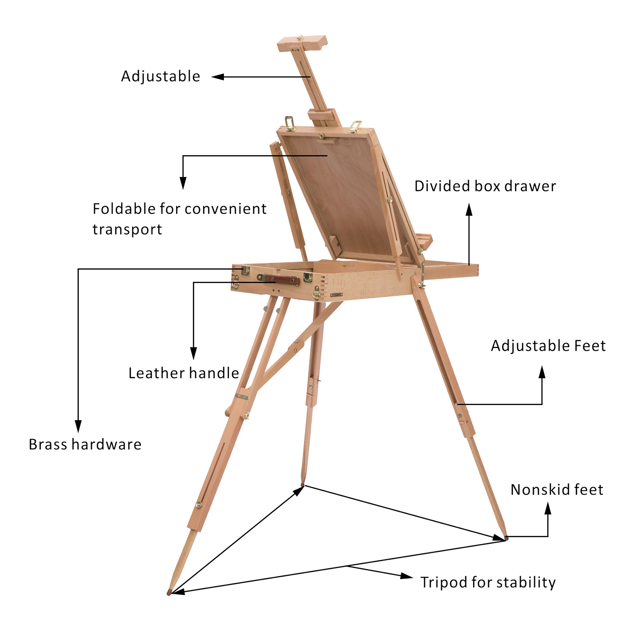 Kozy Wooden Art Easel Tripod Sketch Artist Painters Craft Portable Folding Drawing Board Lightweight - Natural Wood