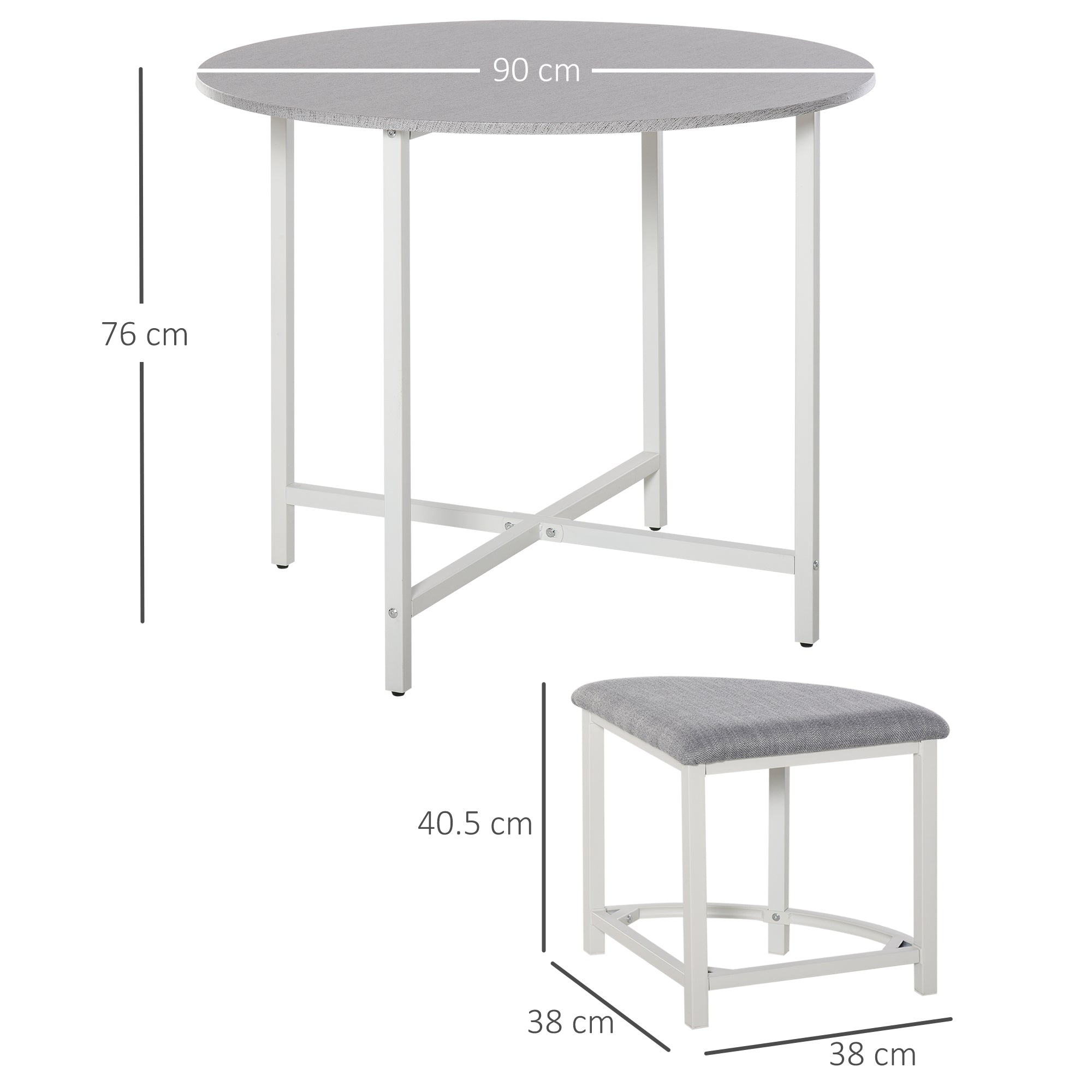 Kozy Modern Round Dining Table Set with 4 Upholstered Stools for Dining Room, Kitchen, Grey