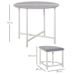 Kozy Modern Round Dining Table Set with 4 Upholstered Stools for Dining Room, Kitchen, Grey