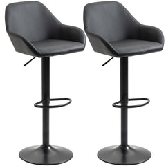 Kozy Bar Stools Set of 2, Height Adjustable Swivel Barstools, PU Leather Kitchen Stools with Backs, Armrests and Footrest for Home, Counter and Dining Room, Black