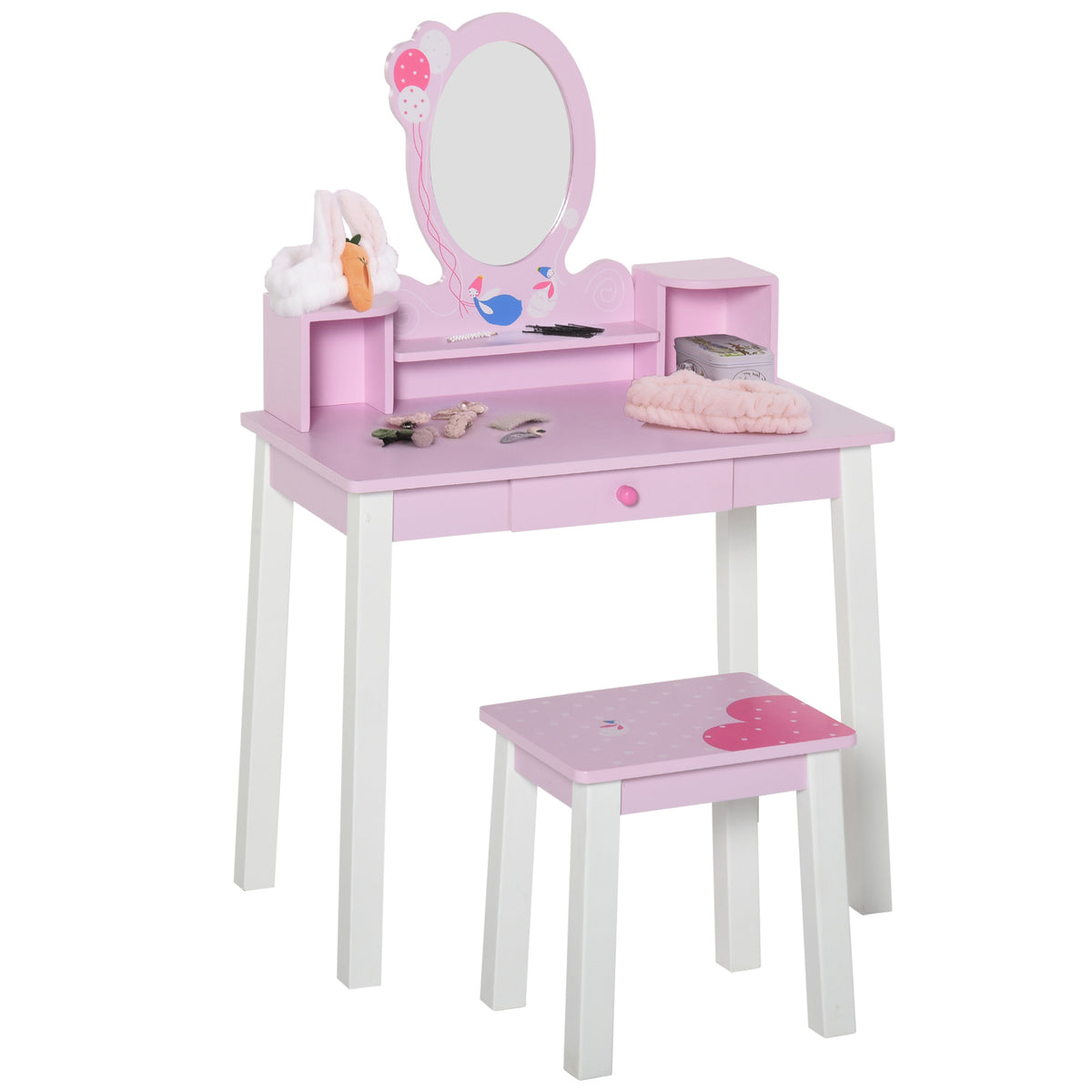 Kozy Kids Wooden Dressing Table and Stool Make Up Desk (Pink)