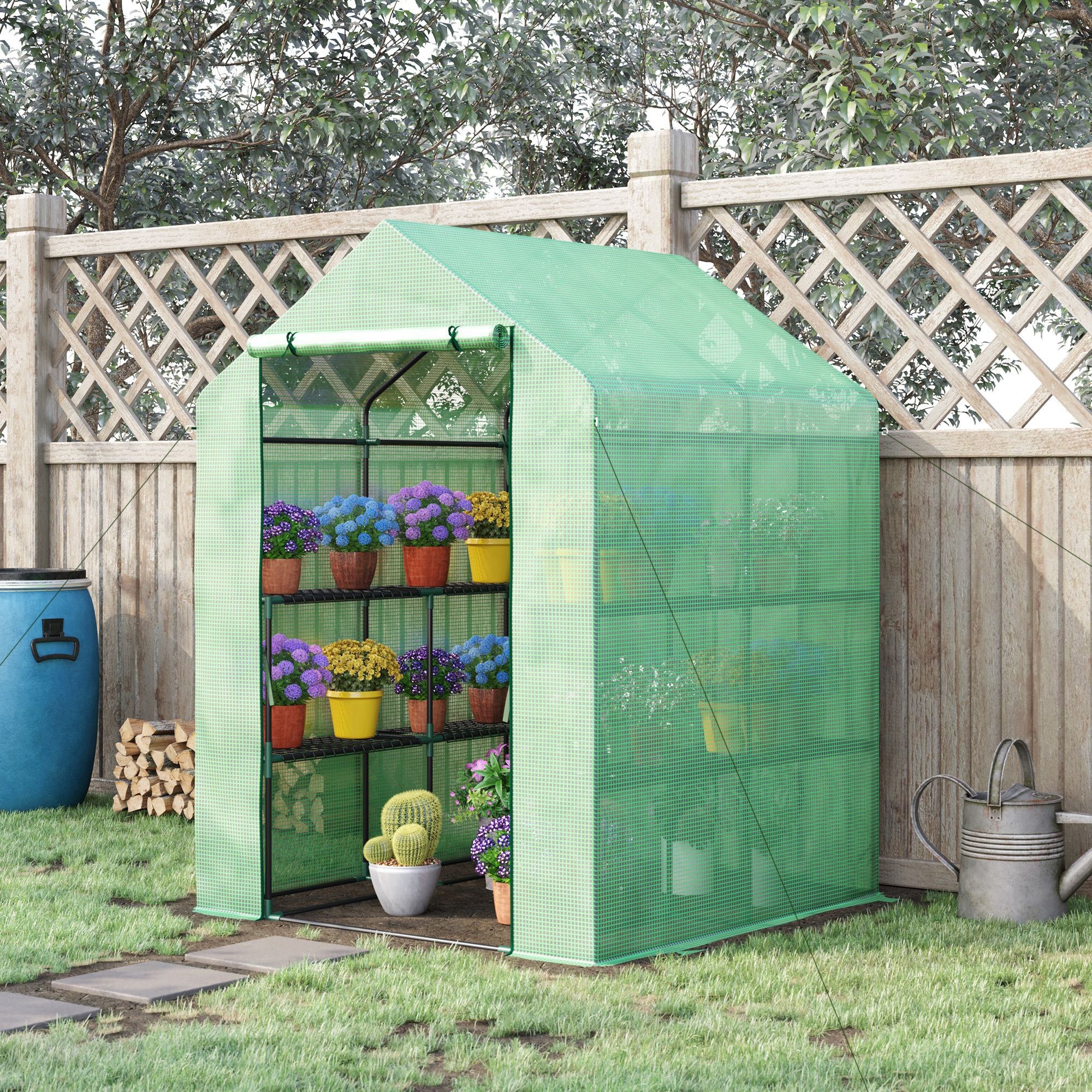 Kozy Walk in Greenhouse with Shelves Steeple Green House for Garden Grow House Removable Cover 143x138x190cm, Green