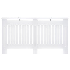 HOMCOM Slatted Radiator Cover Painted Cabinet MDF Lined Grill in White (152L x 19W x 81H cm)
