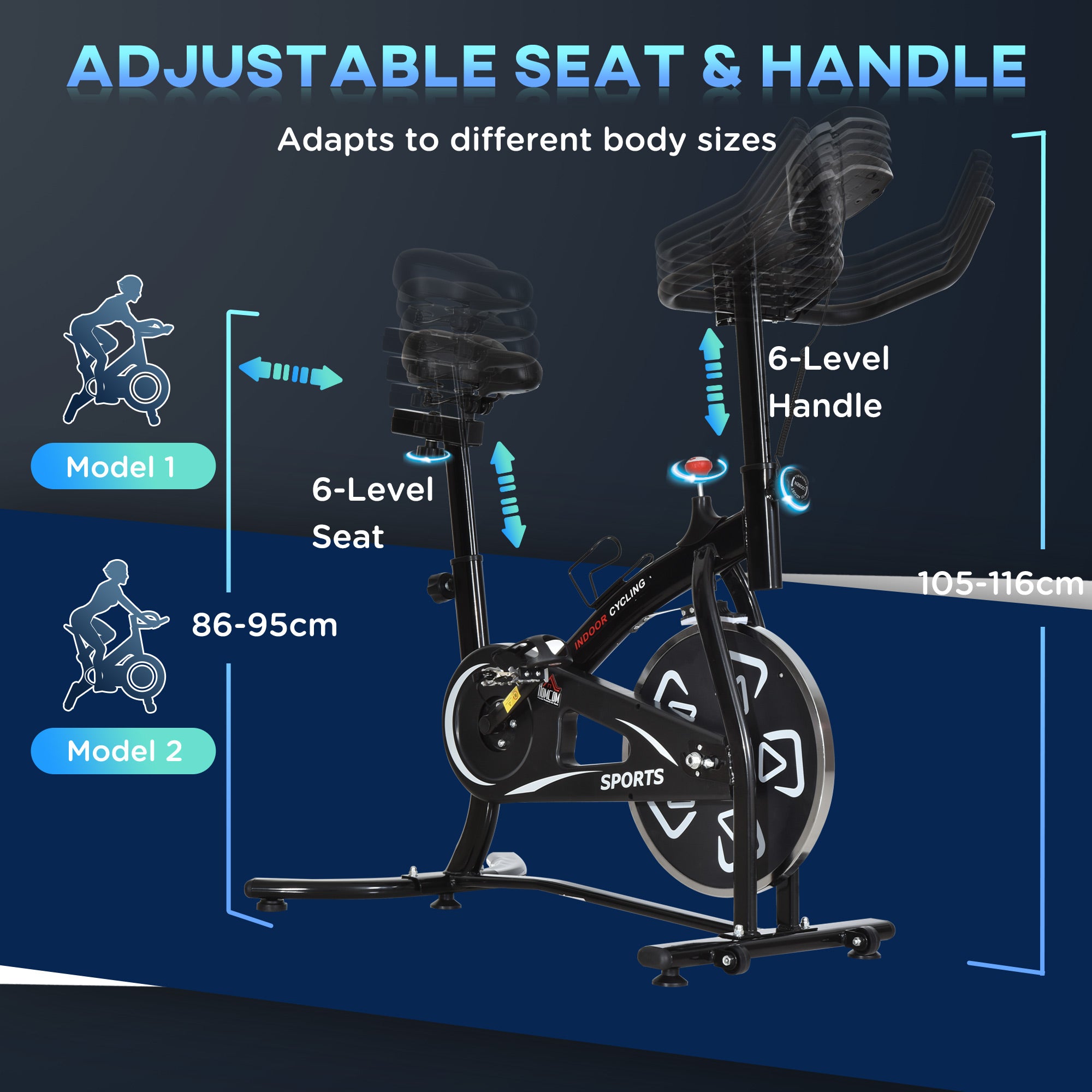 Kozy Indoor Stationary Exercise Bike 6kg Flywheel Fitness Cardio Workout Bke Trainer for Home Gym w/ Adjustable Resistance LCD Monitor Pad and Bottle Holder Black