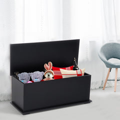 HOMCOM Storage Bench, Wooden Toy Box, Clothes Chest with Lid, Seating Ottoman, Blanket Trunk, Black