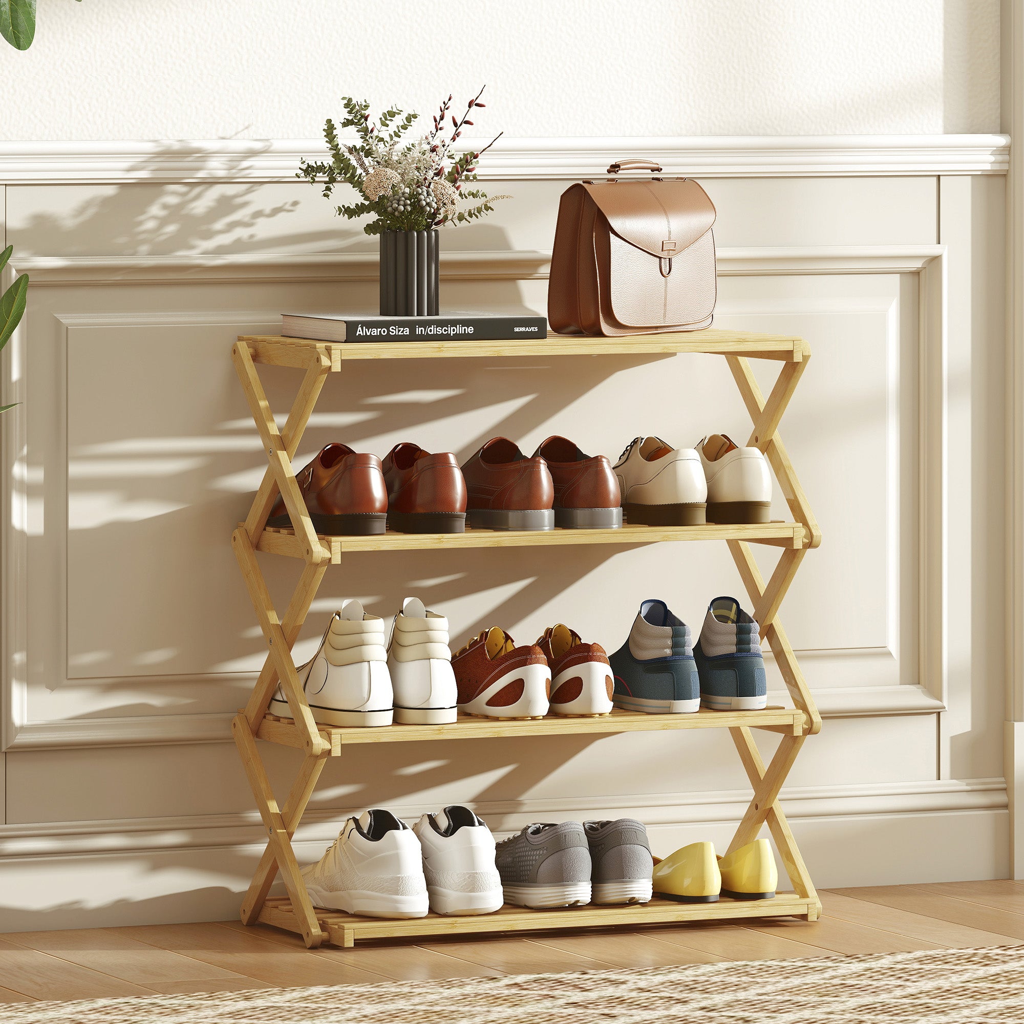 Kozy 4-Tier Bamboo Shoe Rack, No Assembly - Natural