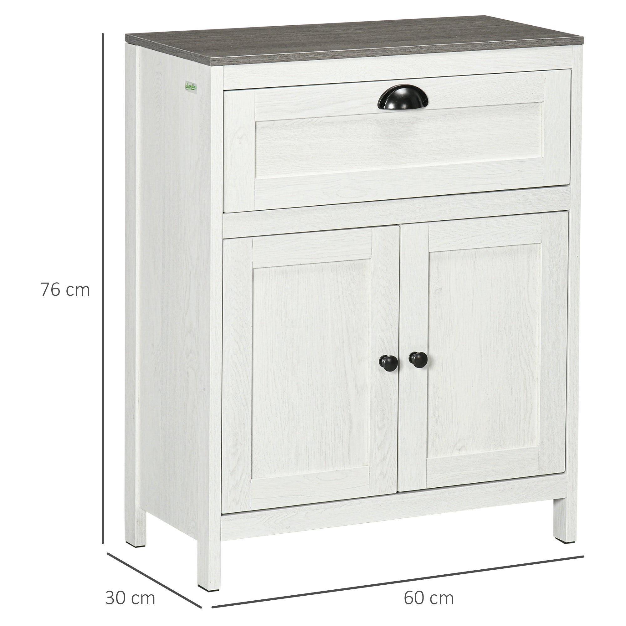 Kozy Bathroom Floor Cabinet, Freestanding Storage Cupboard with Drawer, Double Door Cabinet and Adjustable Shelf, White