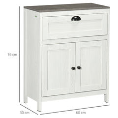 Kozy Bathroom Floor Cabinet, Freestanding Storage Cupboard with Drawer, Double Door Cabinet and Adjustable Shelf, White