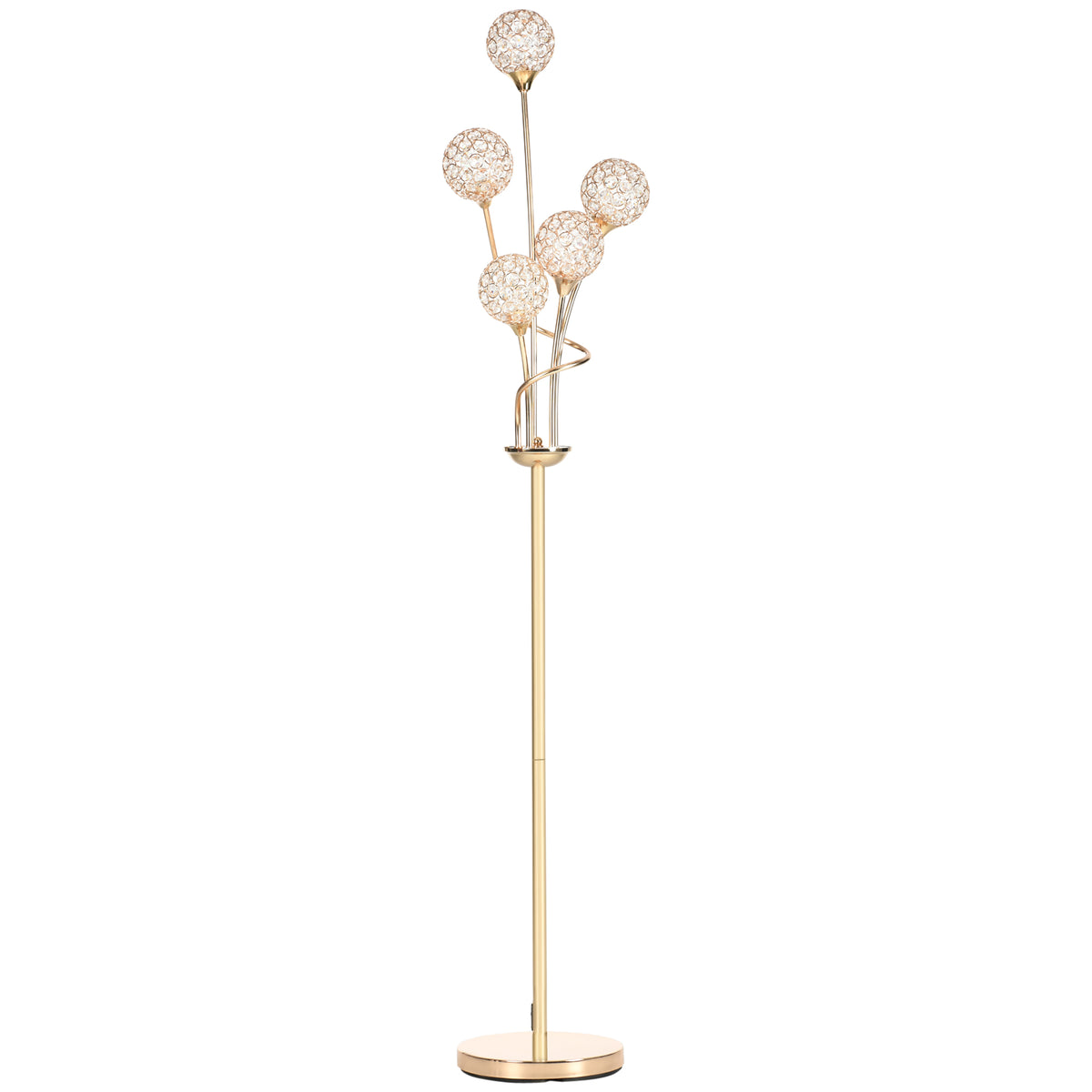 Kozy Crystal Floor Lamps for Living Room Bedroom with 5 Light, Modern Upright Standing Lamp, 34x25x156cm, Gold Tone