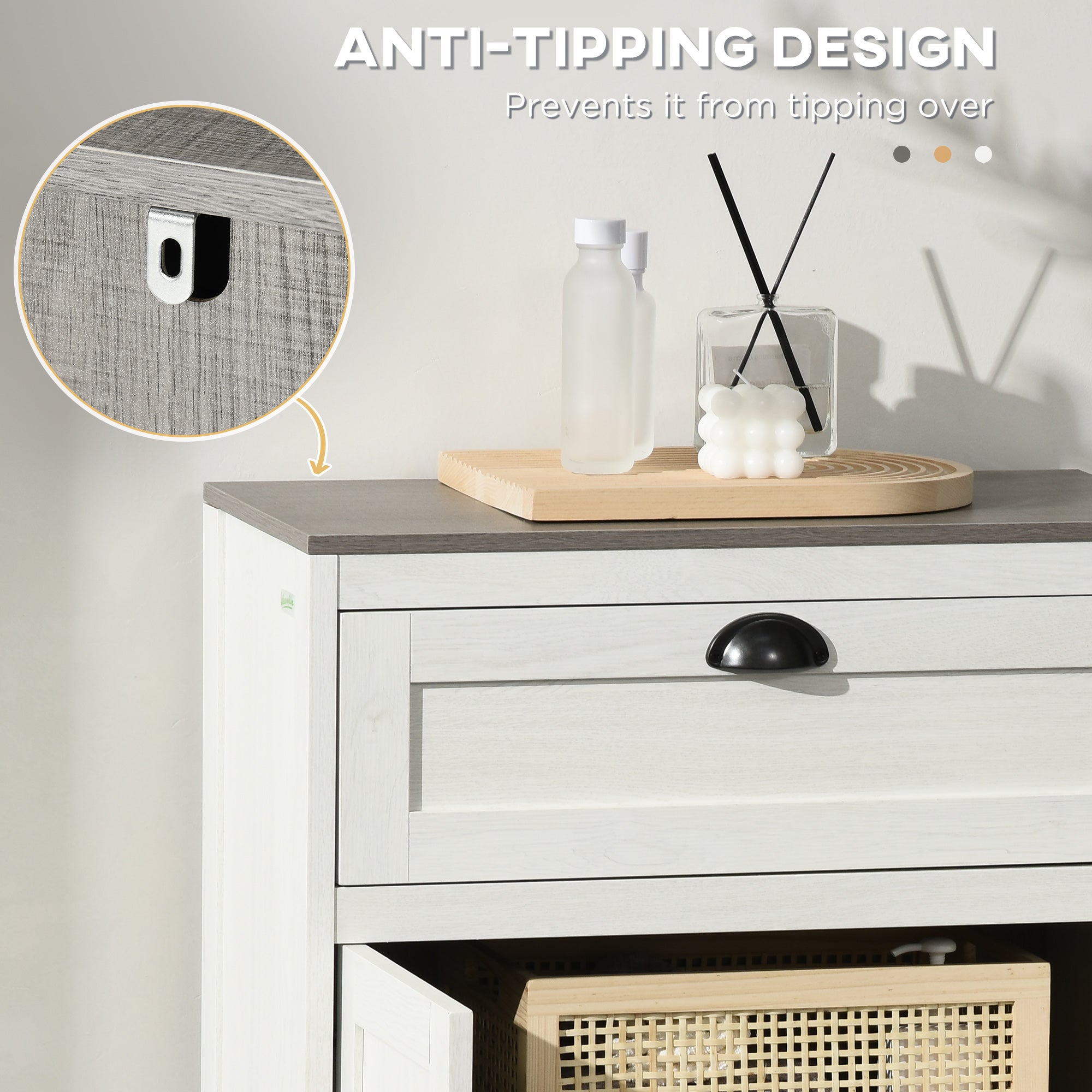 Kozy Bathroom Floor Cabinet, Freestanding Storage Cupboard with Drawer, Double Door Cabinet and Adjustable Shelf, White