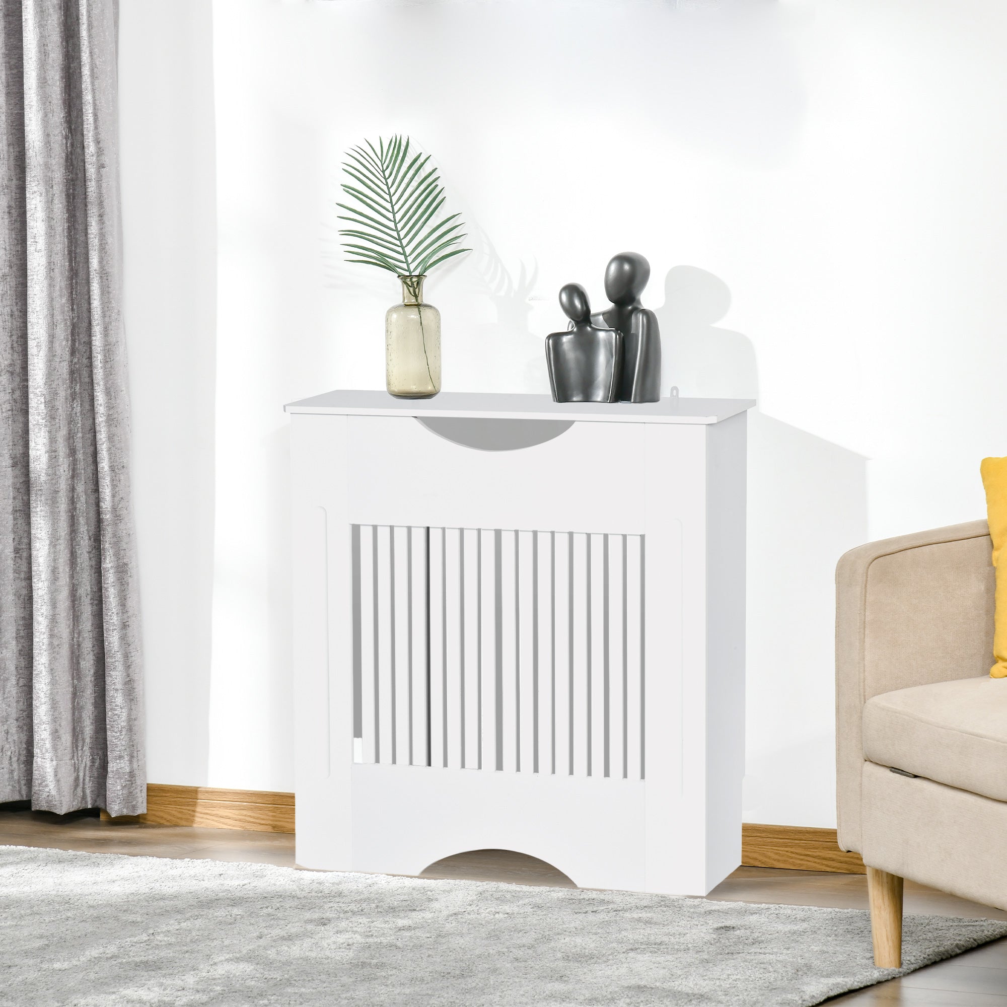 Kozy Painted MDF Radiator Cover Heater Cabinet Modern Slatted Home Furniture Living Room Bedroom Worktop White 82H x 78W x 19D