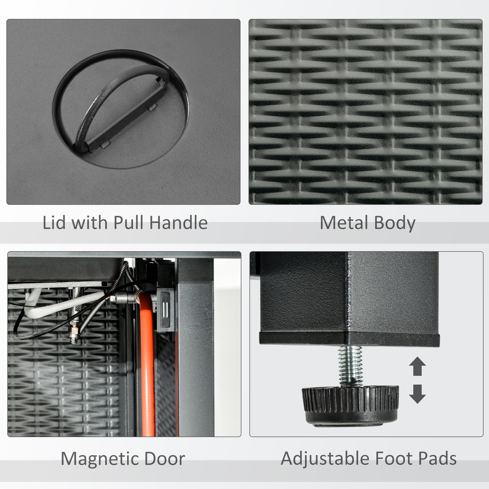 Kozy Square Propane Gas Fire Pit Table, 40000 BTU Rattan Smokeless Firepit Patio Heater with Protective Cover, Lava Rocks and Lid, 71cm x 71cm x 62cm, Black