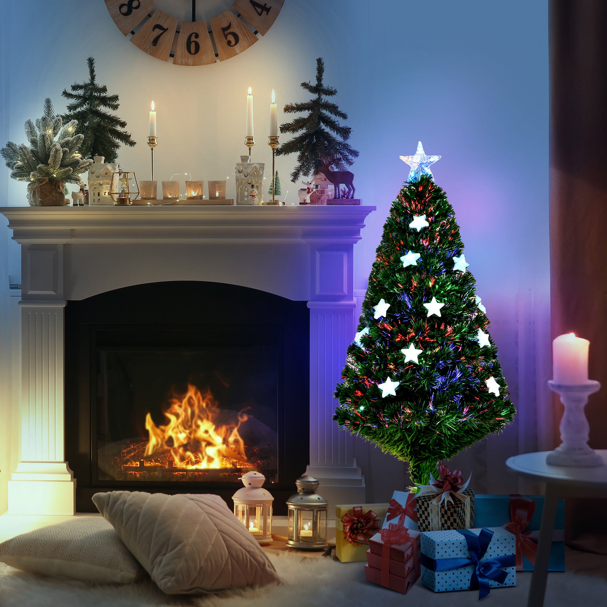 Kozy - 4FT Prelit Artificial Christmas Tree Fibre Optic Star LED Light Holiday Home Xmas Decoration with LED Light for Indoor Party, Green