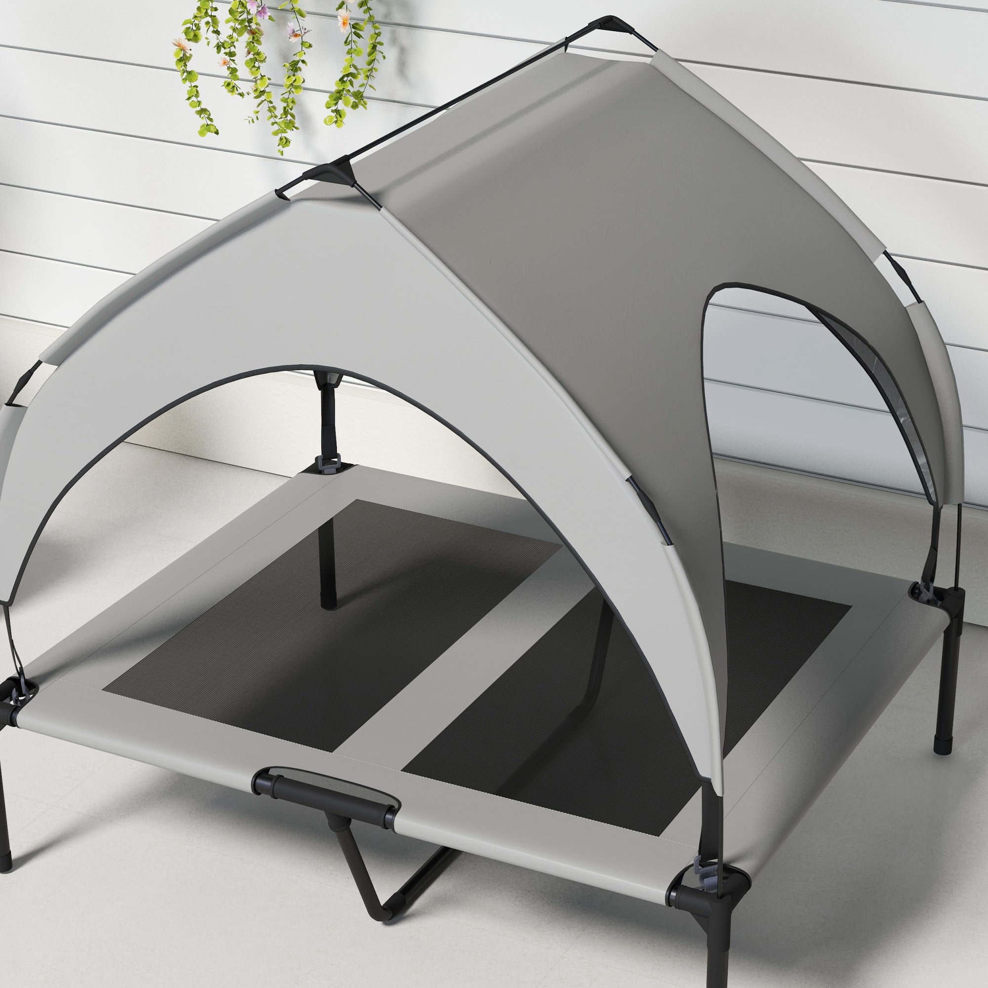 PawHut Cooling Elevated Pet Bed with Washable Breathable Mesh for Medium to Large Dogs, 91 x 76 x 89 cm, Light Grey | Aosom UK
