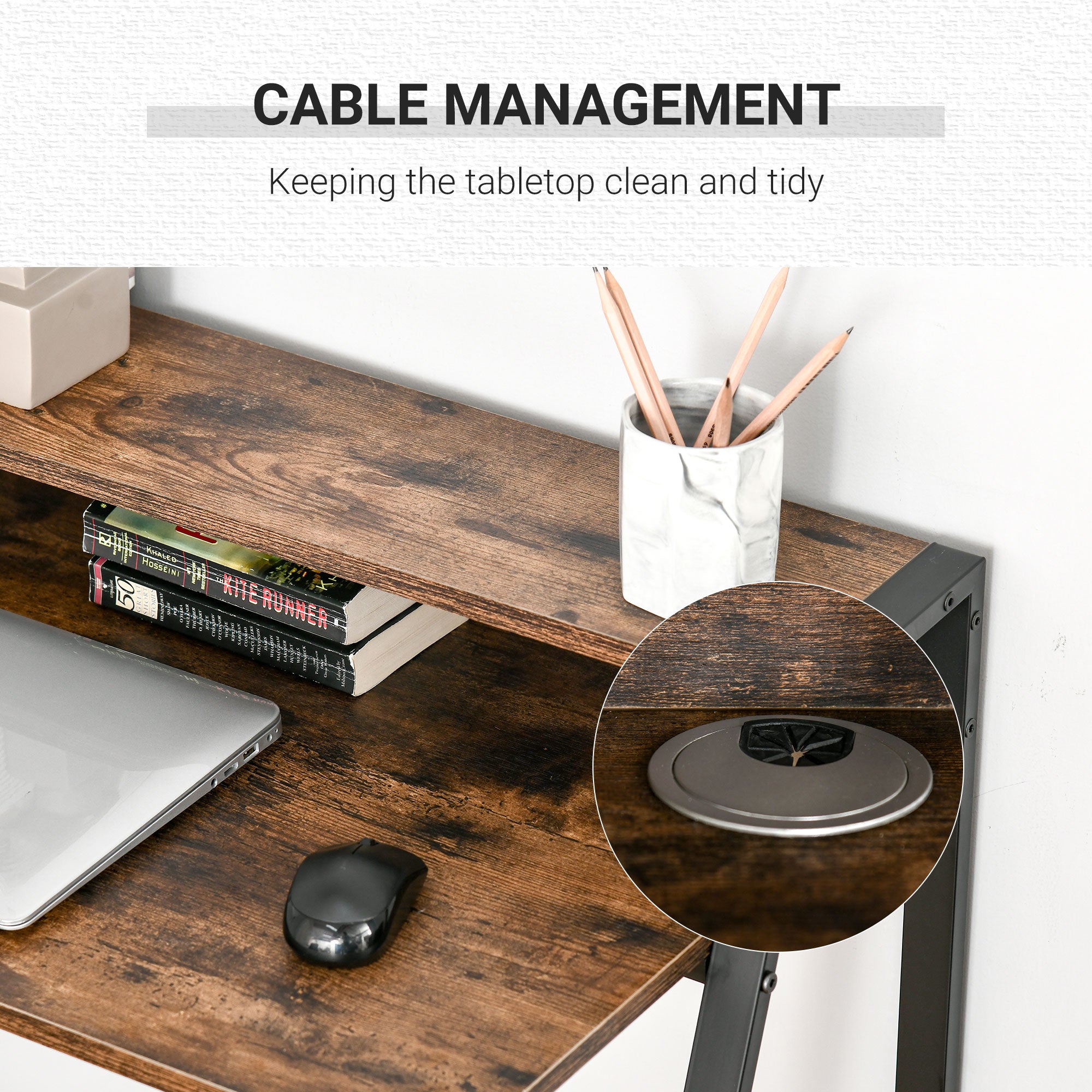 Kozy Writing Desk Computer Table Home Office PC Laptop Workstation Storage Shelf 84L x 45W cm Rustic Brown