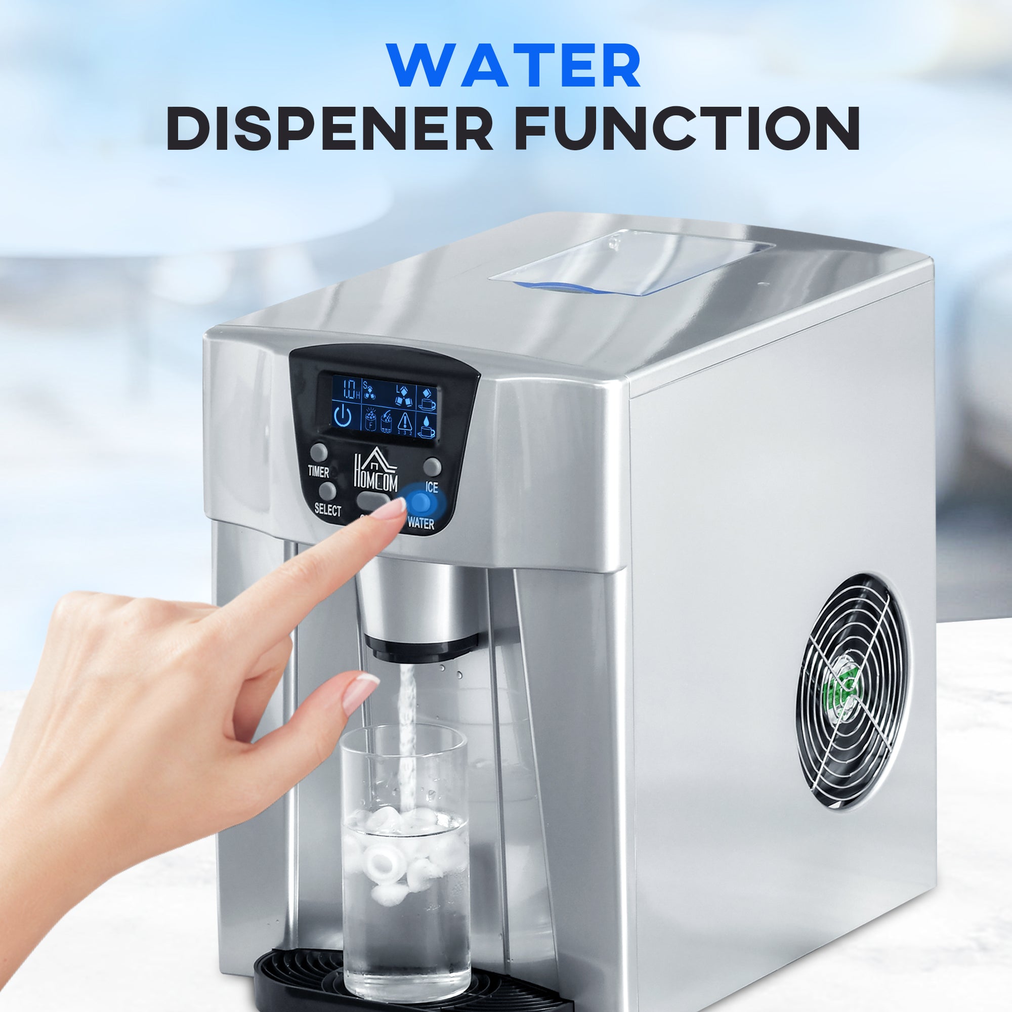 Kozy 3L Ice Maker Machine and Water Dispenser, 12kg in 24H, 2 Sizes 9 Ice Cubes Ready in 6-10 Mins Ice Machine, Silver