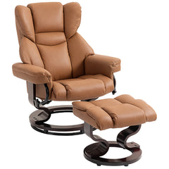Kozy - Faux Leather Reclining Chair and Footstool - Brown