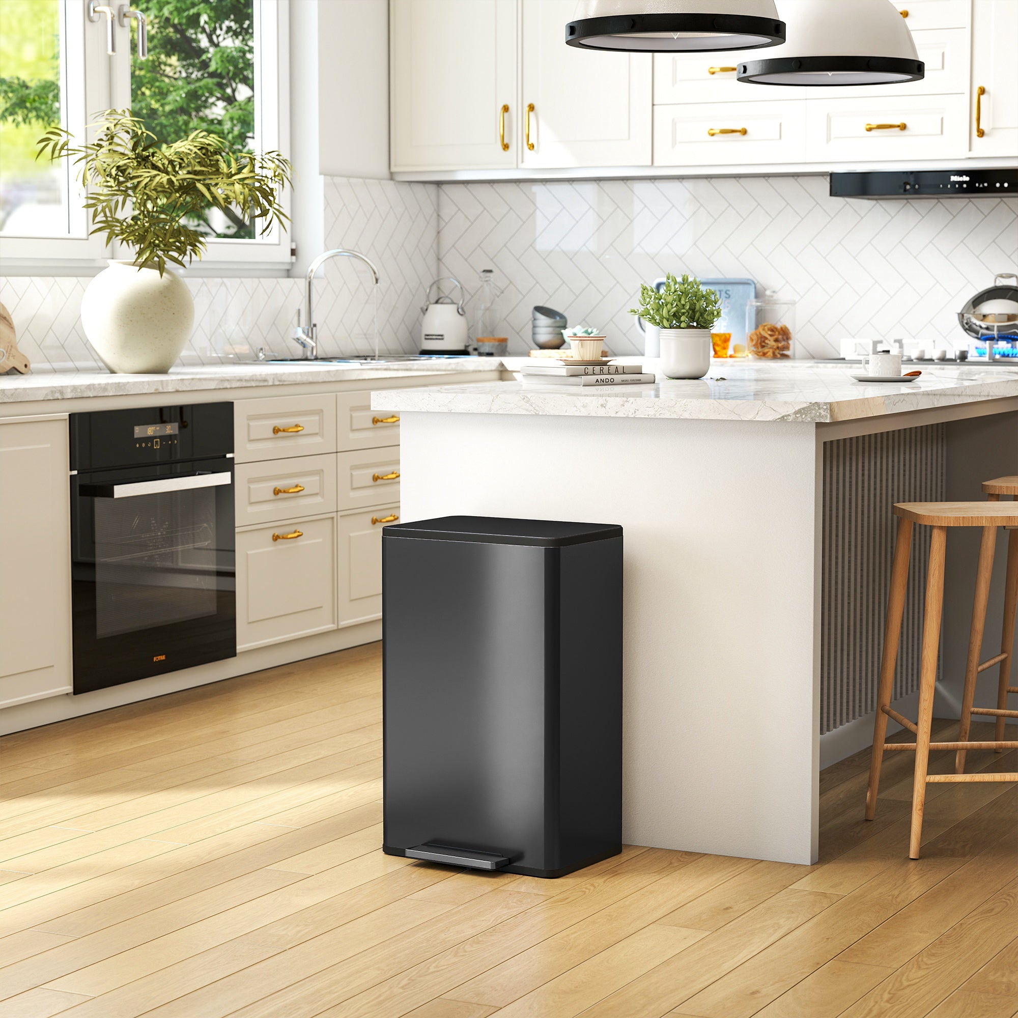 Kozy 45L Kitchen Bin, Pedal Bin with Soft-Close and Stay-Open Lid, Removable Inner Bucket, Odor Control for Kitchen, Office