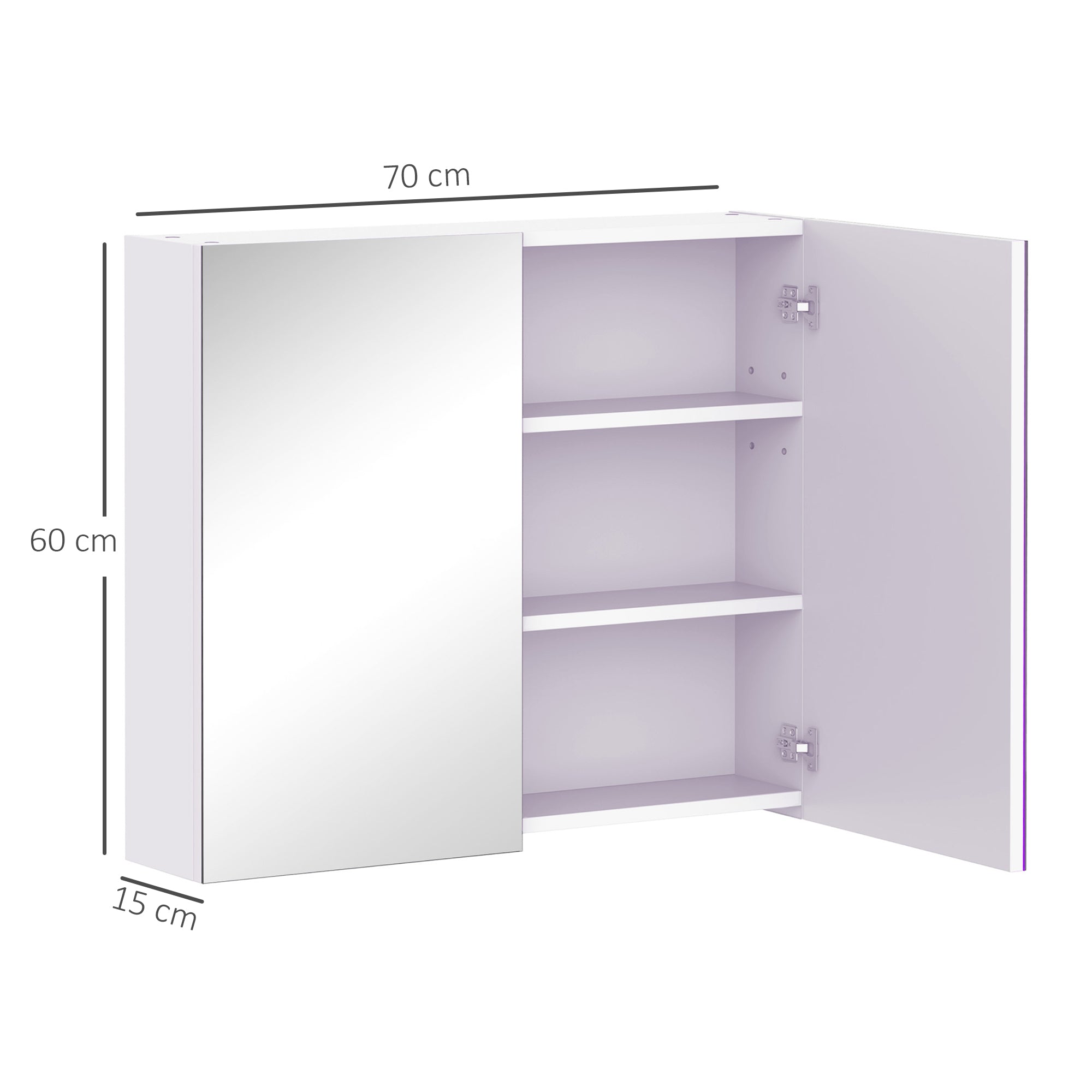 Kozy Mirror Cabinet, Wall Mount Bathroom Storage Cabinet with Adjustable Shelf, Double Door Cupboard, 70 x 15 x 60 cm, White