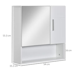 Kozy Bathroom Mirror Cabinet, Wall Mounted Storage Cupboard Organizer with Double Doors and Adjustable Shelf, White