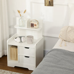 Kozy Bedside Table, Small Bedside Cabinet with 2 Drawers and Storage Shelves, Modern Nightstand for Bedroom, White