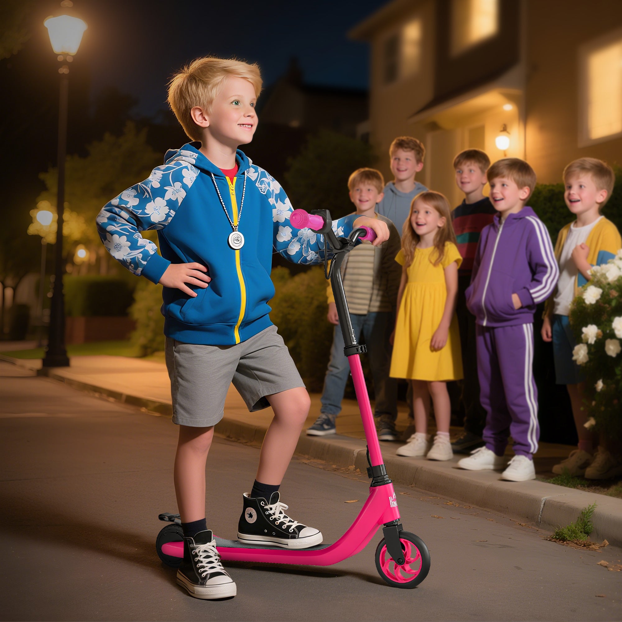 Kozy Kids Electric Scooter, Electric Scooters for Kids Ages 6+, 8 KM/H & 6 KM Lightweight E-Scooter, Adjustable Height, Rear Brake - Pink