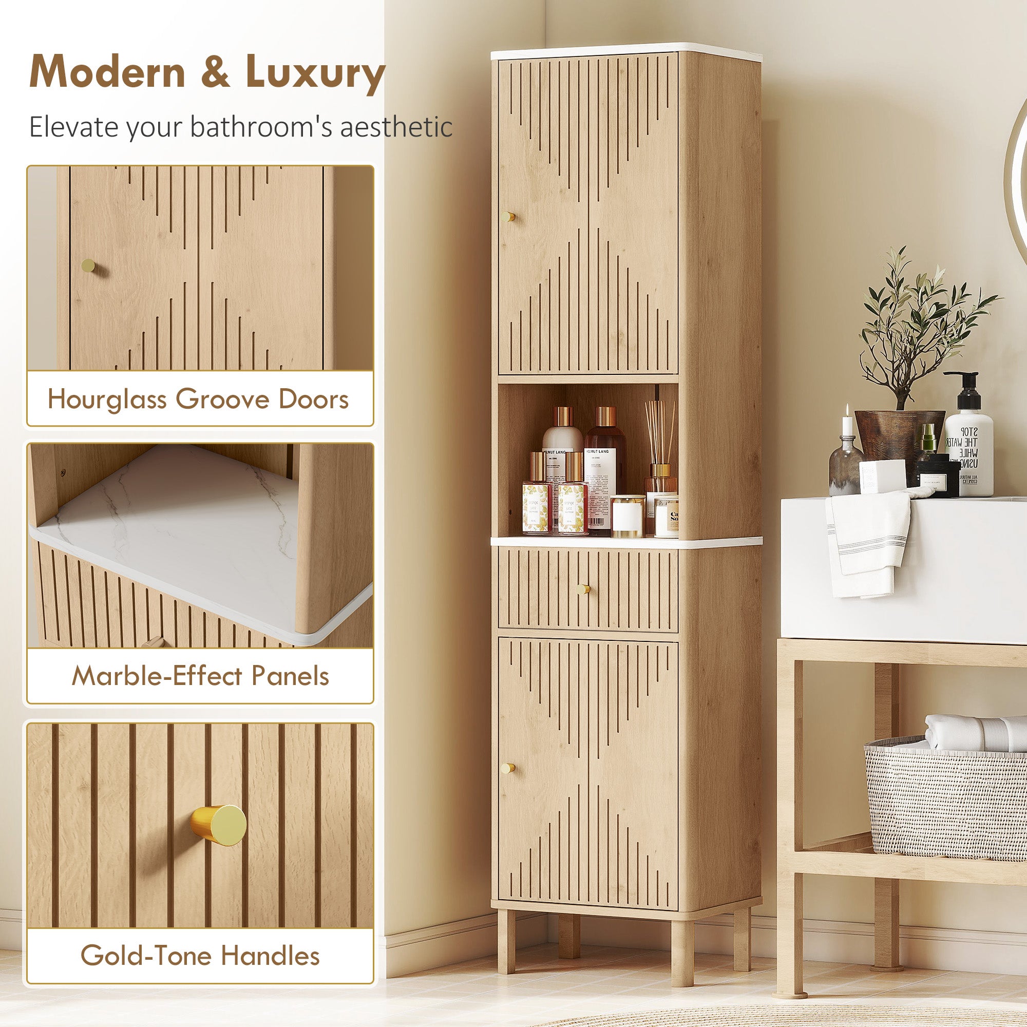 Kozy Multi-Storage Slimline Bathroom Cabinet - Wood-Effect