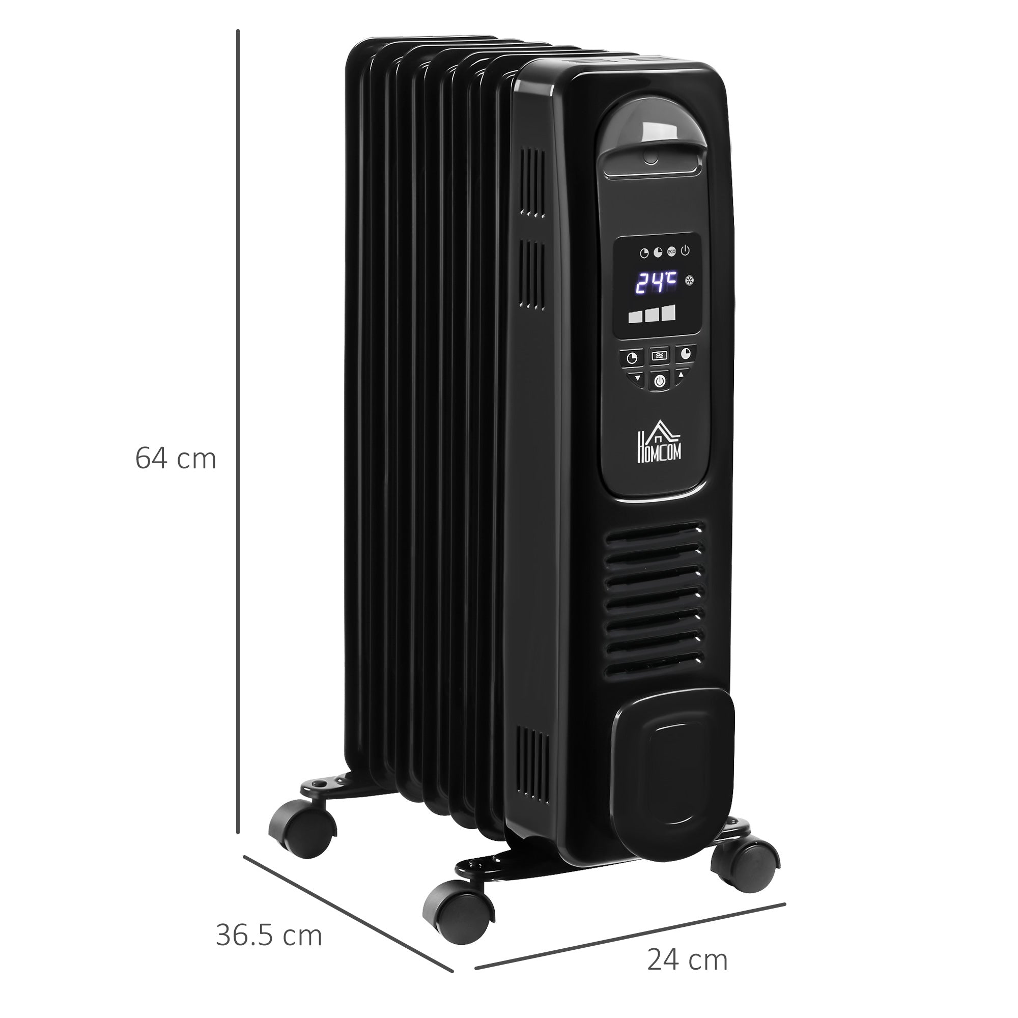 Kozy 1500W Digital Oil Filled Radiator, 7 Fin, Portable Electric Heater with LED Display, Built-in Timer, 3 Heat Settings, Safety Cut-Off and Remote Control, White